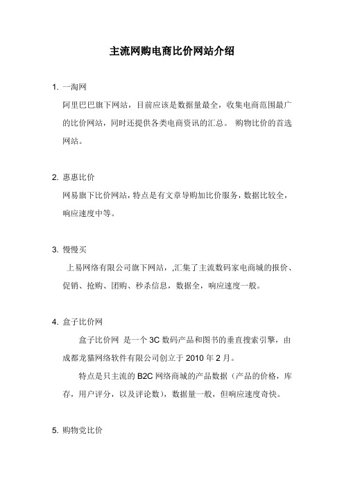 主流网购电商比价网站介绍