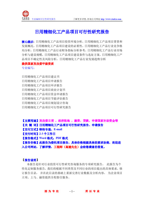日用精细化工产品项目可行性研究报告
