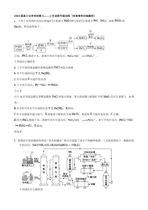 2020届高三化学考前复习——工艺流程专题训练(有答案和详细解析)