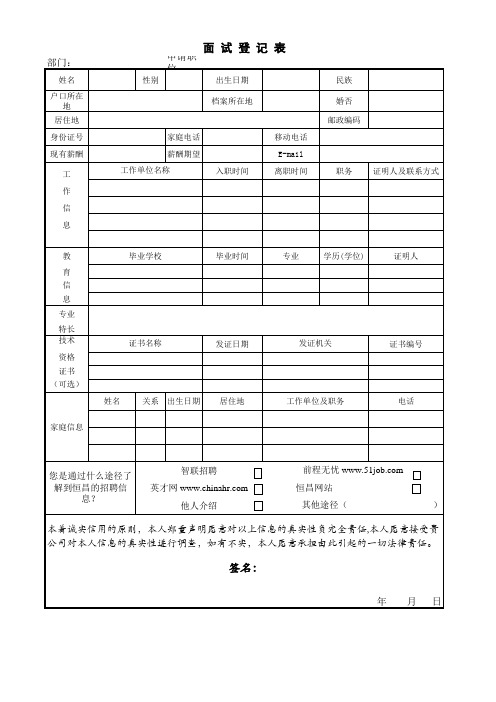 面试登记表(模板)
