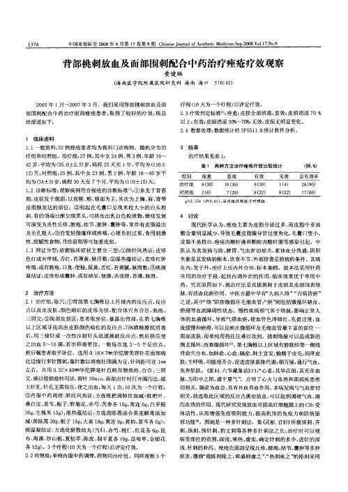 背部挑刺放血及面部围刺配合中药治疗痤疮疗效观察