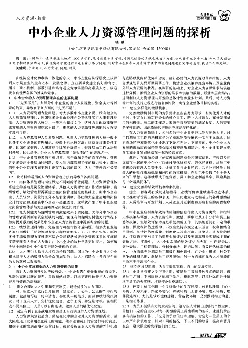 中小企业人力资源管理问题的探析