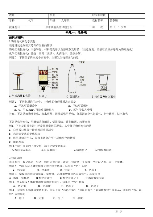 初三化学选择题题型汇总