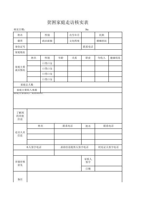 贫困家庭走访核实表Excel模板