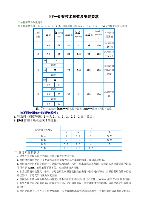 PPr管安装技术参数
