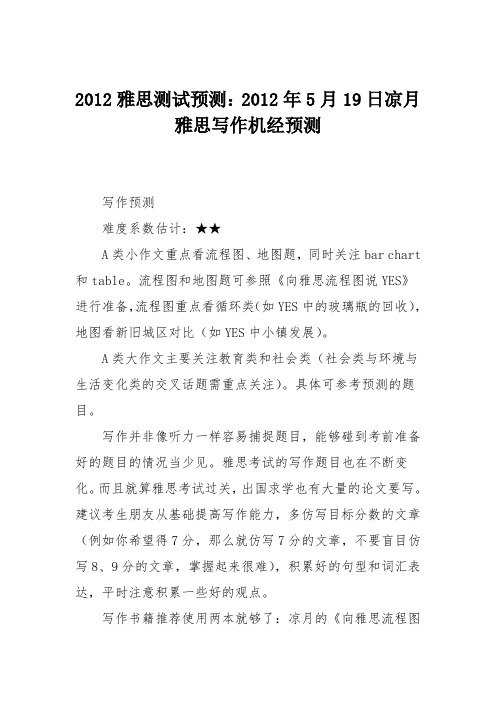 2012雅思测试预测：2012年5月19日凉月雅思写作机经预测