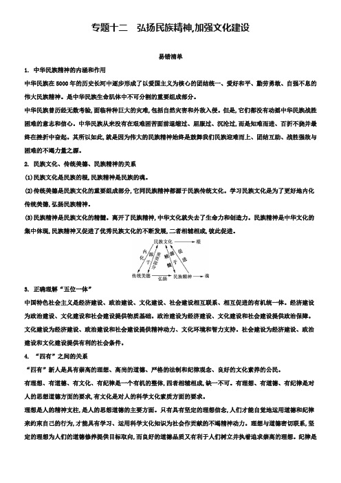 中考政治常考易错点：专题(12)弘扬民族精神(含答案解析)
