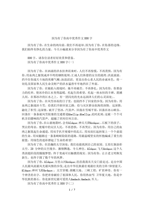 因为有了你高中优秀作文800字