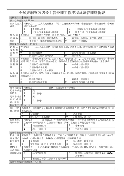 全屋定制整装连锁加盟店长主管经理工作流程规范管理评价表