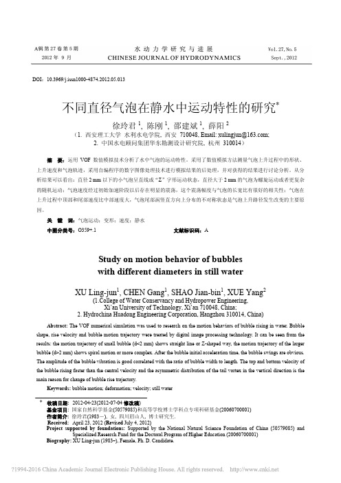 不同直径气泡在静水中运动特性的研究