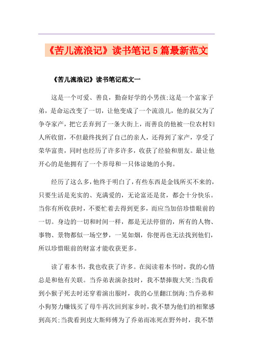 《苦儿流浪记》读书笔记5篇最新范文