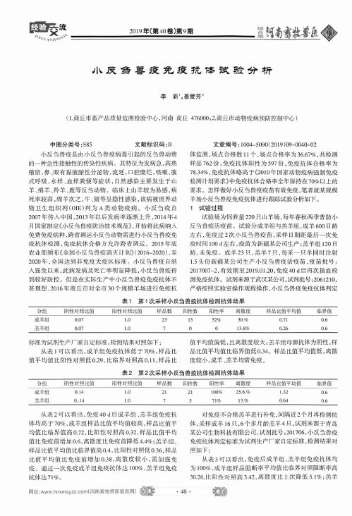 小反刍兽疫免疫抗体试验分析