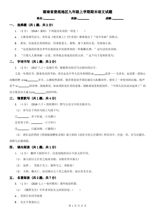 湖南省娄底地区九年级上学期期末语文试题