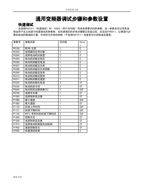 通用变频器调试步骤和参数设置