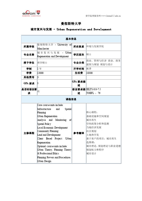 曼彻斯特大学城市复兴与发展硕士专业