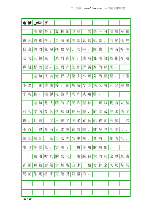六年级状物作文：电脑_250字
