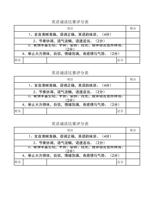 英语诵读比赛评分表