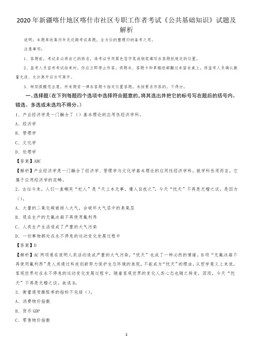 2020年新疆喀什地区喀什市社区专职工作者考试《公共基础知识》试题及解析