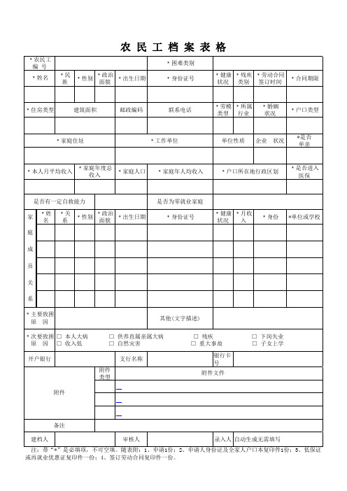 困难职工档案(农民工档案)