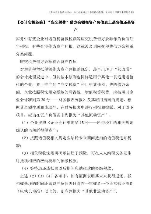 【会计实操经验】“应交税费”借方余额在资产负债表上是负债还是资产