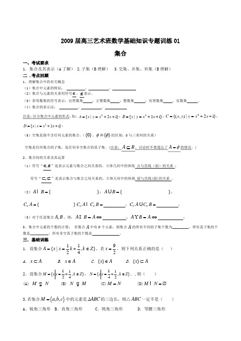 2009届高三艺术班数学基础知识专题训练01