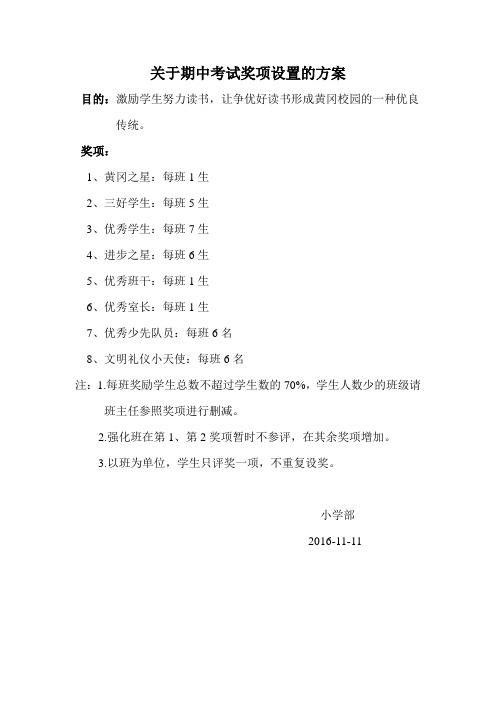 关于期中考试奖项设置的方案(1)