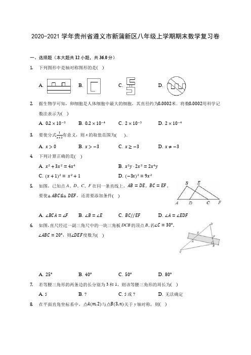 2020-2021学年贵州省遵义市新蒲新区八年级上学期期末数学复习卷 (含答案解析)