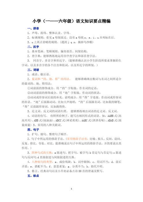 小学语文(1-6年级)知识要点精编