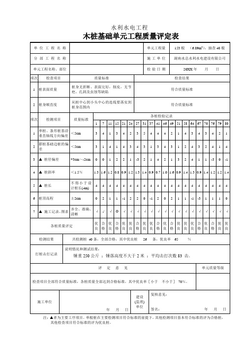水利工程松木桩单元工程质量评定表样表