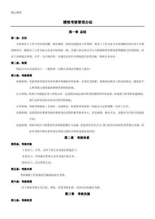 绩效考核管理办法(生产型企业)