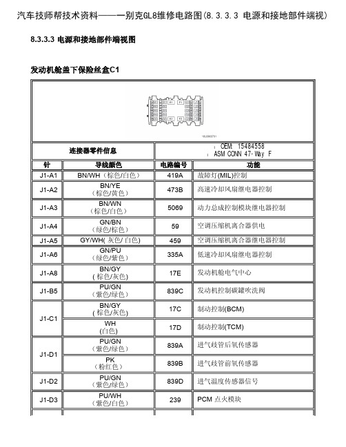 别克GL8维修电路图(8.3.3.3 电源和接地部件端视)