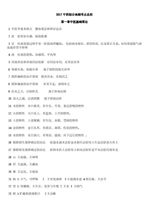 2017中药综合高频考点总结