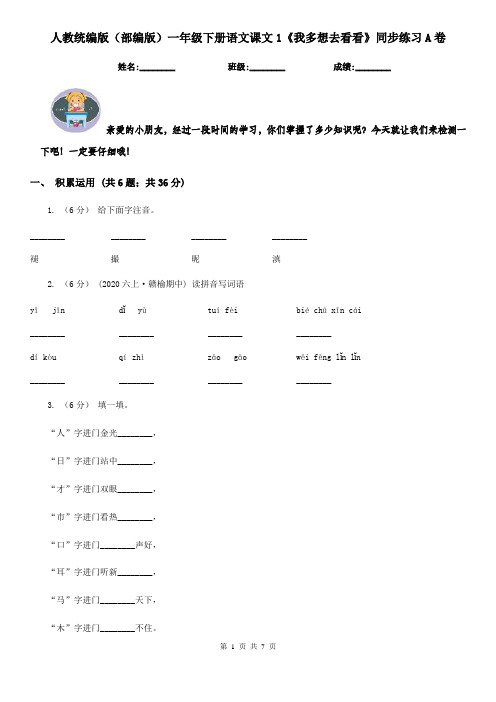 人教统编版(部编版)一年级下册语文课文1《我多想去看看》同步练习A卷