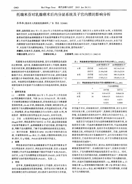 托瑞米芬对乳腺癌术后内分泌系统及子宫内膜的影响分析