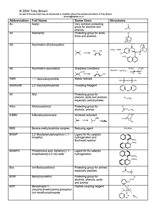 基团试剂的英文简称全称结构及用途