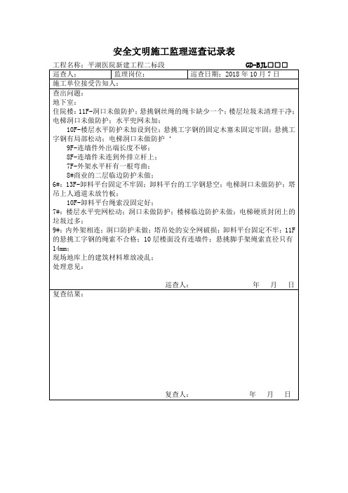 安全文明施工监理巡查记录表