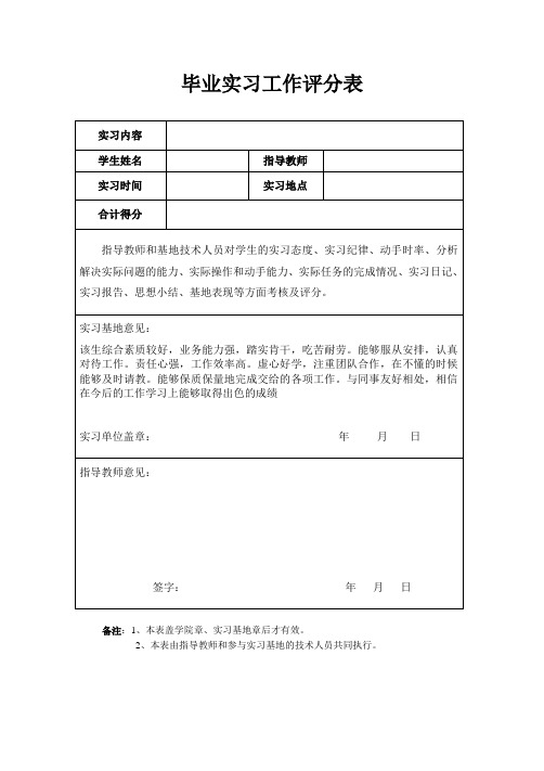 毕业实习工作评分表格模板