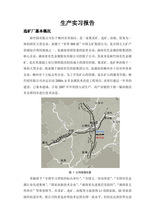郴州市柿竹园选矿厂生产实习报告