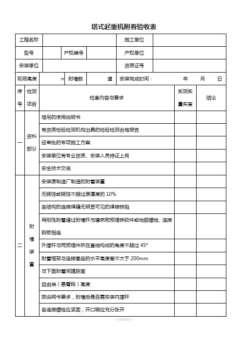 塔吊附墙验收表