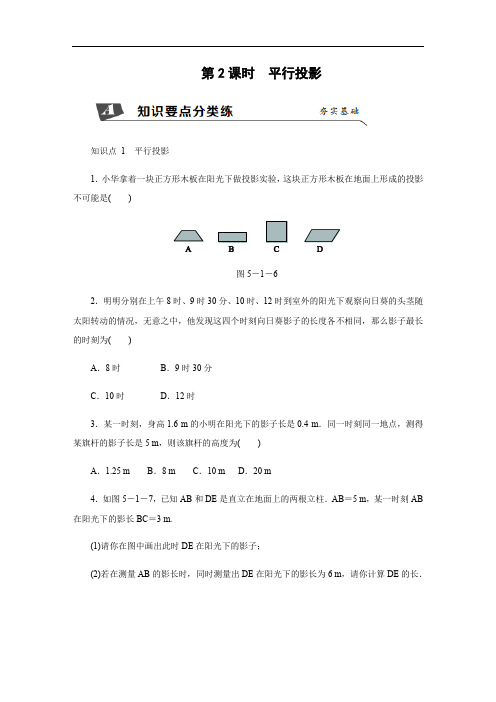 新北师大版数学九年级上册同步练习： 第2课时 平行投影