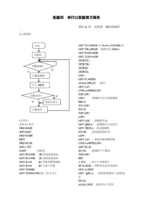 实验四  串行口实验预习报告