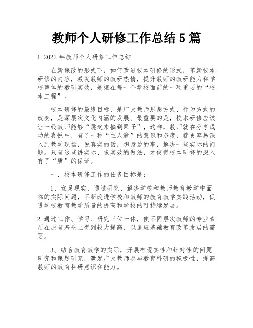 教师个人研修工作总结5篇