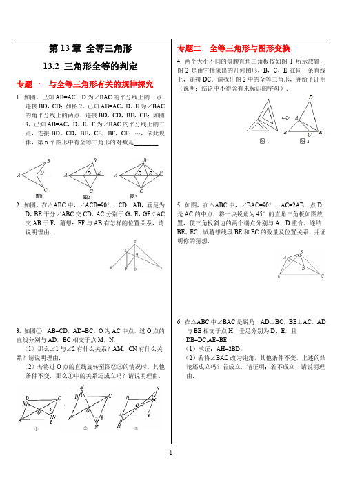 华师大版八年级数学上册 第13章全等三角形能力培优练习(PDF 含答案)