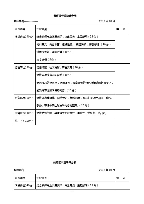教师读书活动评分表