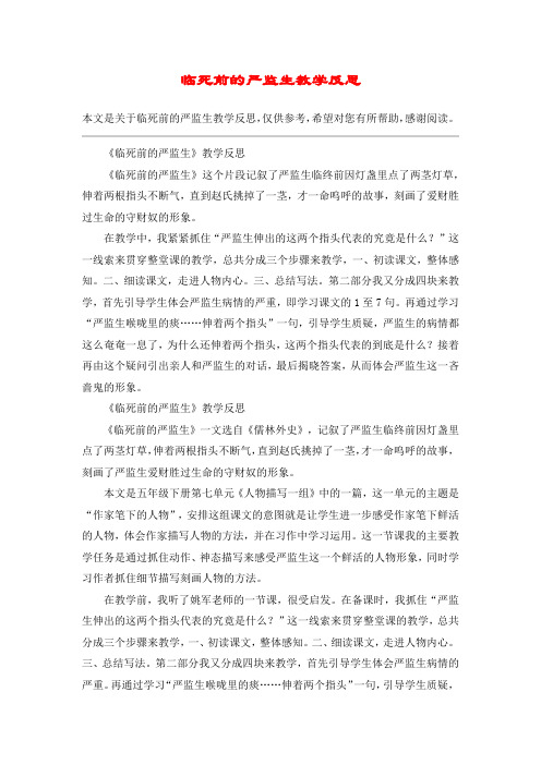 临死前的严监生教学反思_教案教学设计