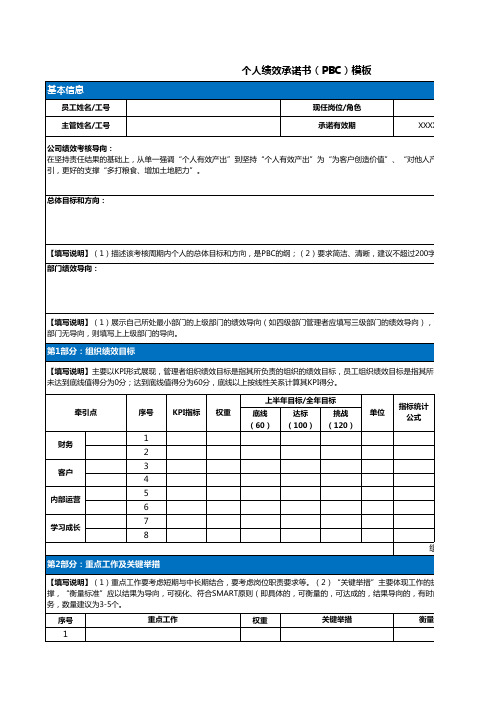 个人绩效承诺书(PBC)模板