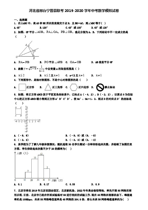 河北省邢台宁晋县联考2019-2020学年中考数学模拟试卷