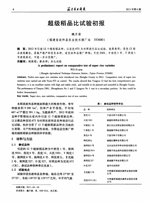 超级稻品比试验初报