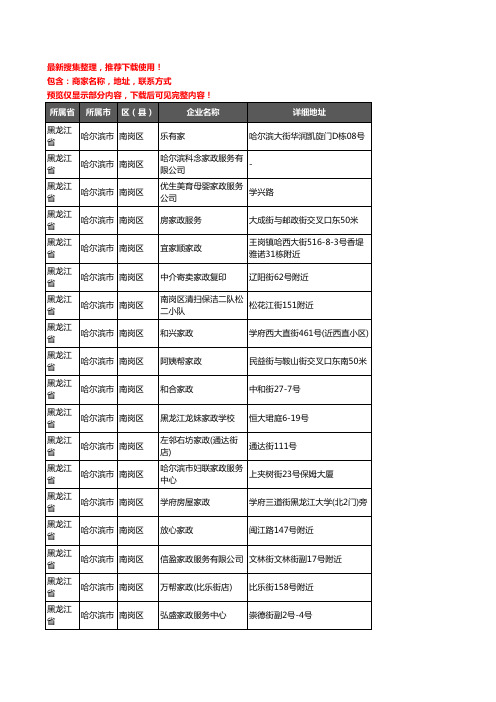 新版黑龙江省哈尔滨市南岗区家政服务企业公司商家户名录单联系方式地址大全79家
