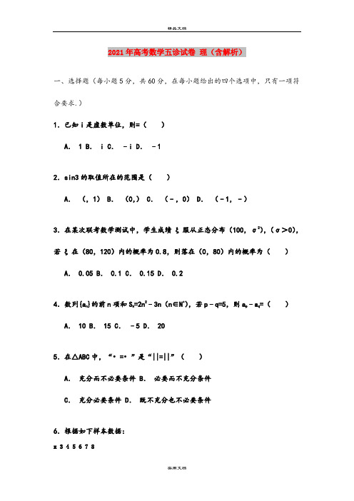 2021年高考数学五诊试卷 理(含解析)